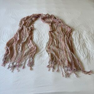 Elegant Shimmering Pink and Gold Textured Women's Scarf W Fringe Fashion Wrap